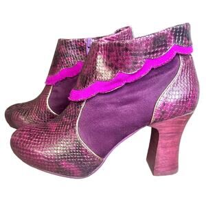 Vintage Ankle Booties Suede Leather Purple Snakeskin Boots Womens Size 6.5